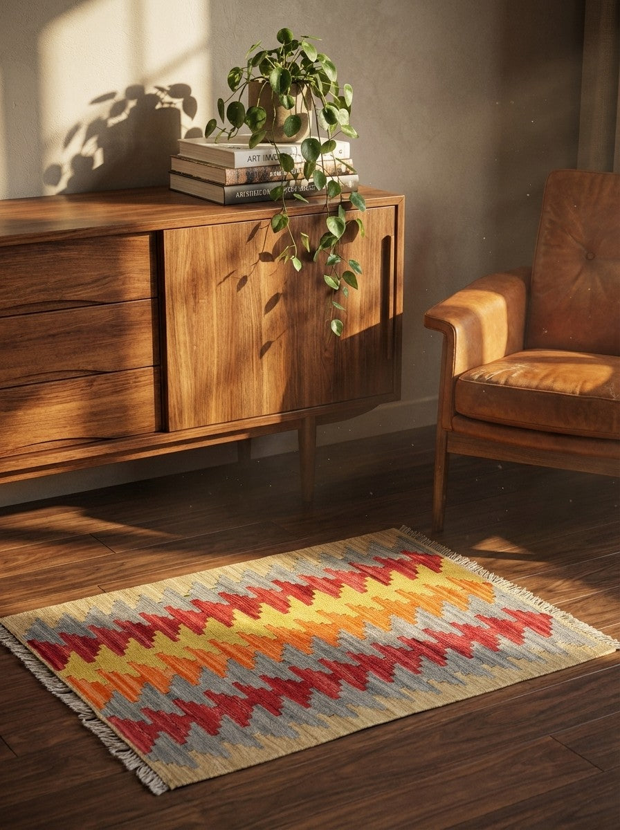 Kelim Gashgai — Handmade, 62x90 cm, Multicolor, 100% Virgin Wool | Back view