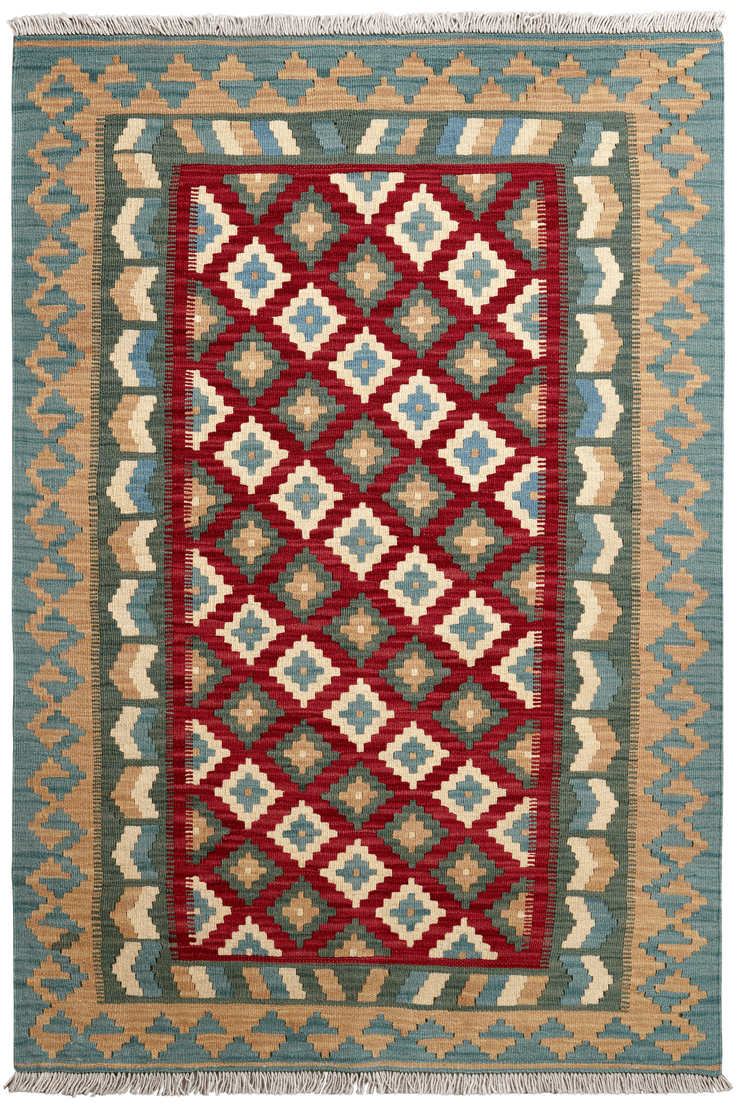 Kelim Gashgai — Handmade, 104x153 cm, Red, 100% Virgin Wool | Main view