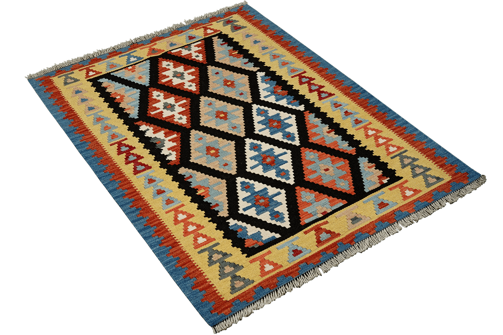 Kelim Gashgai — Handmade, 105x148 cm, Black, 100% Virgin Wool | View 4