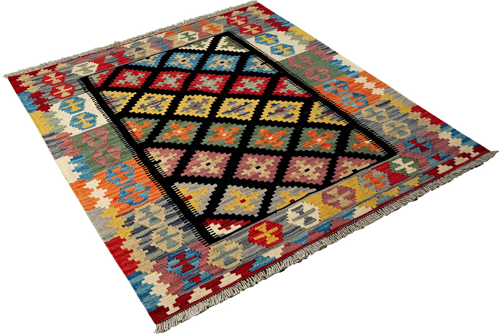 Kelim Gashgai — Handmade, 105x148 cm, Black, 100% Virgin Wool | View 4