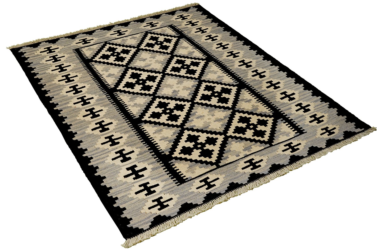 Kelim Gashgai — Handmade, 112x160 cm, Black, 100% Virgin Wool | View 4