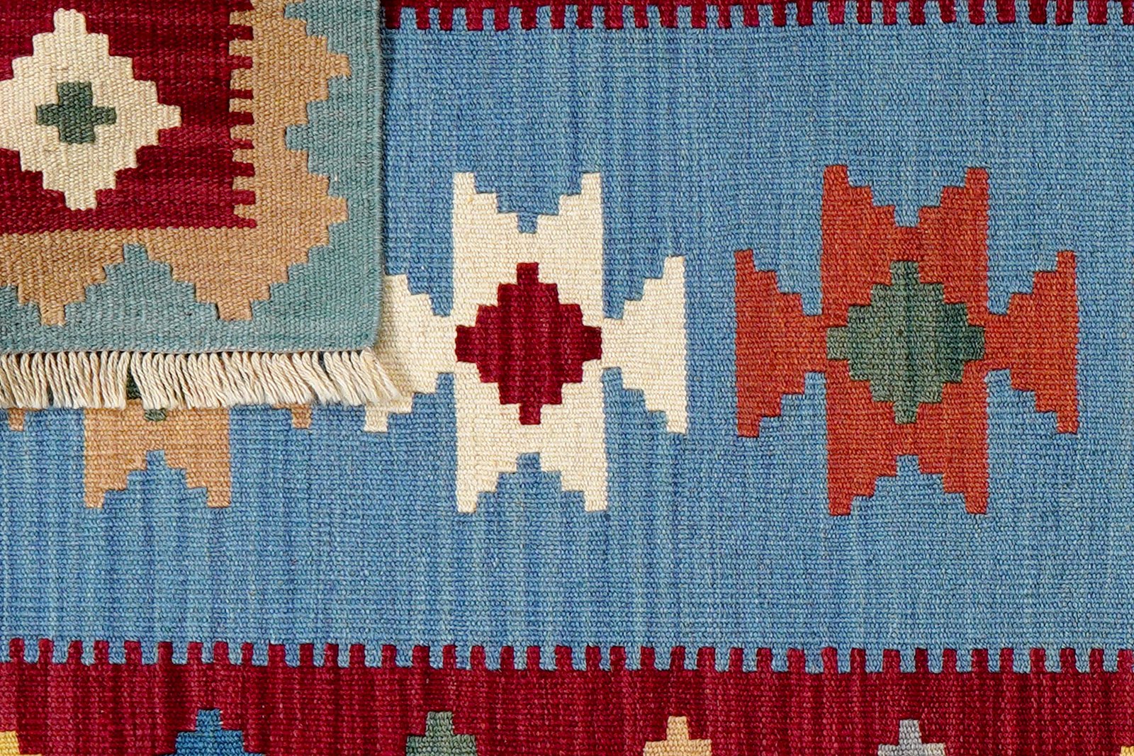Kelim Gashgai — Handmade, 87x129 cm, Blue, 100% Virgin Wool | View 6