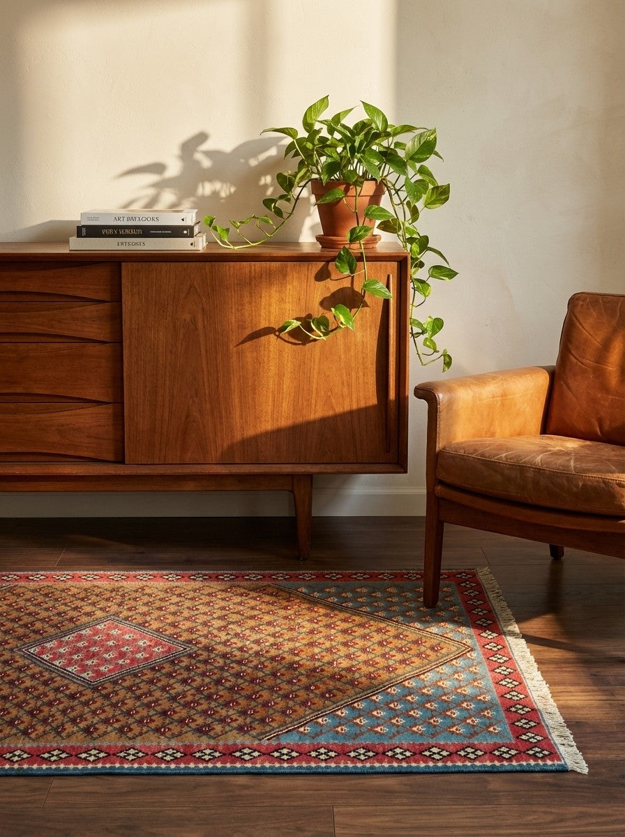 Kelim Senneh — Handmade, 100x157 cm, Brown, 100% Virgin Wool | Back view