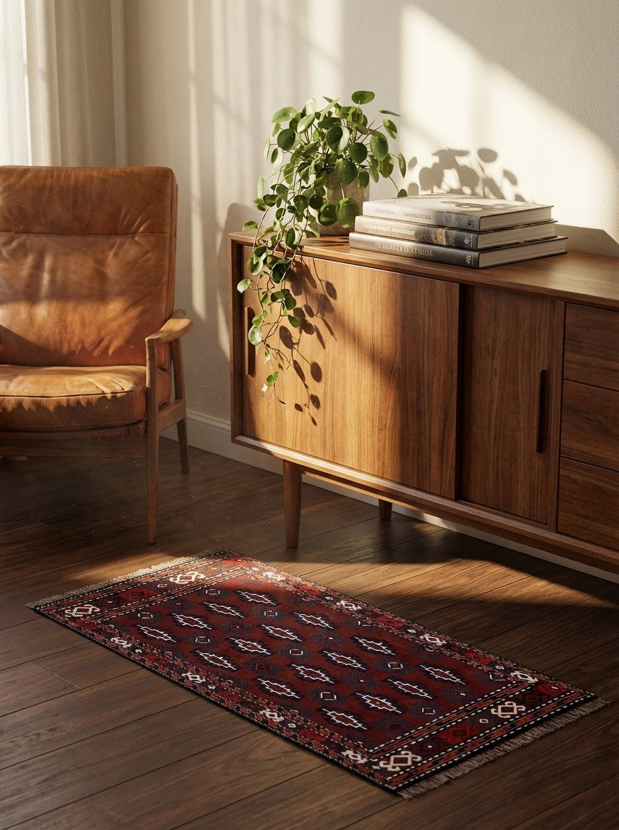 Kelim Turkman — Handmade, 112x46 cm, Brown, 100% Virgin Wool | Back view