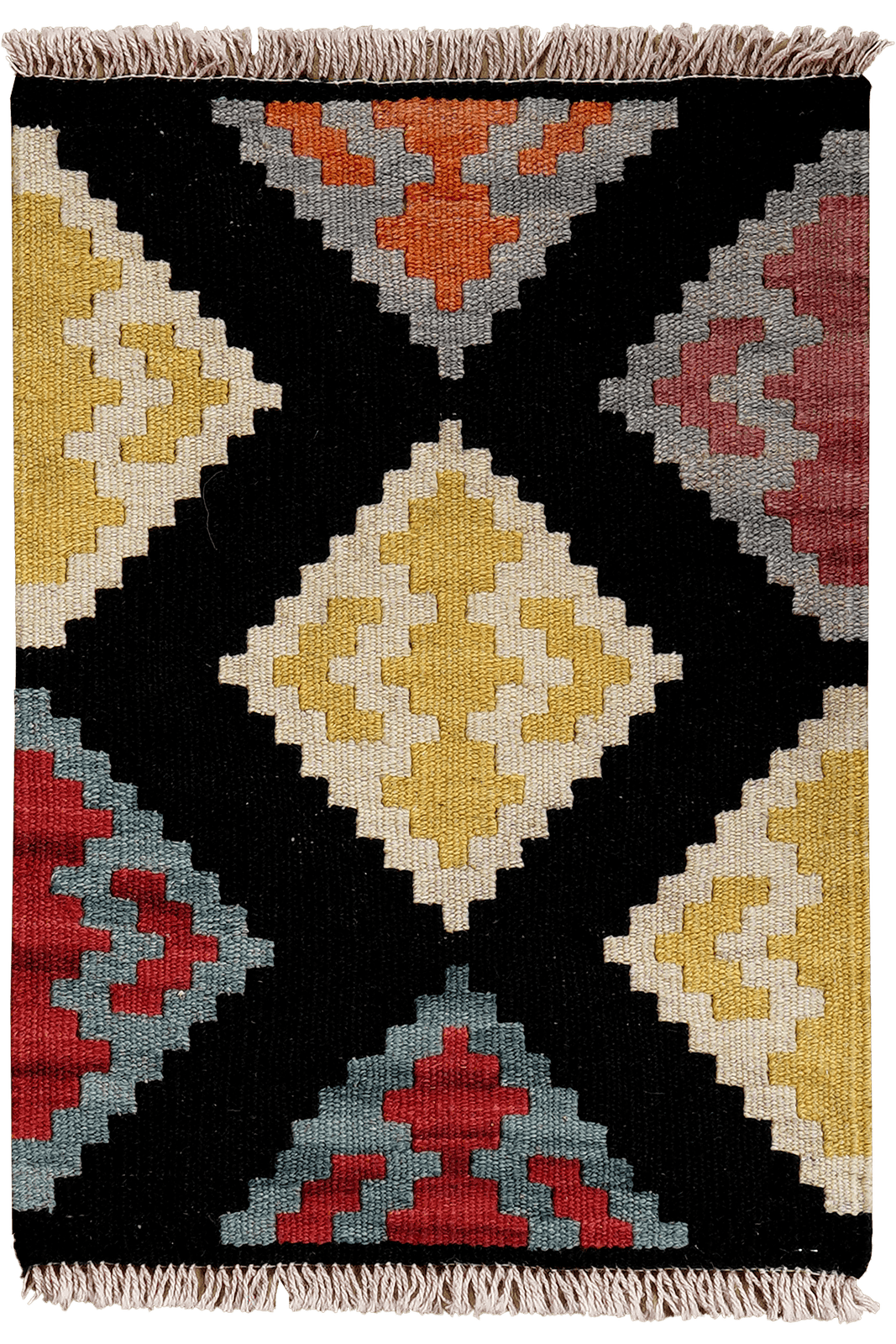 Kelim Gashgai — Handmade, 42x59 cm, Black, 100% Virgin Wool | Main view