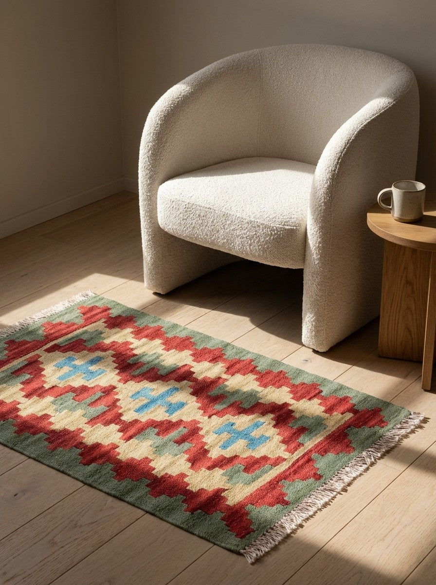 Kelim Gashgai — Handmade, 46x62 cm, Multicolor, 100% Virgin Wool | Detail view