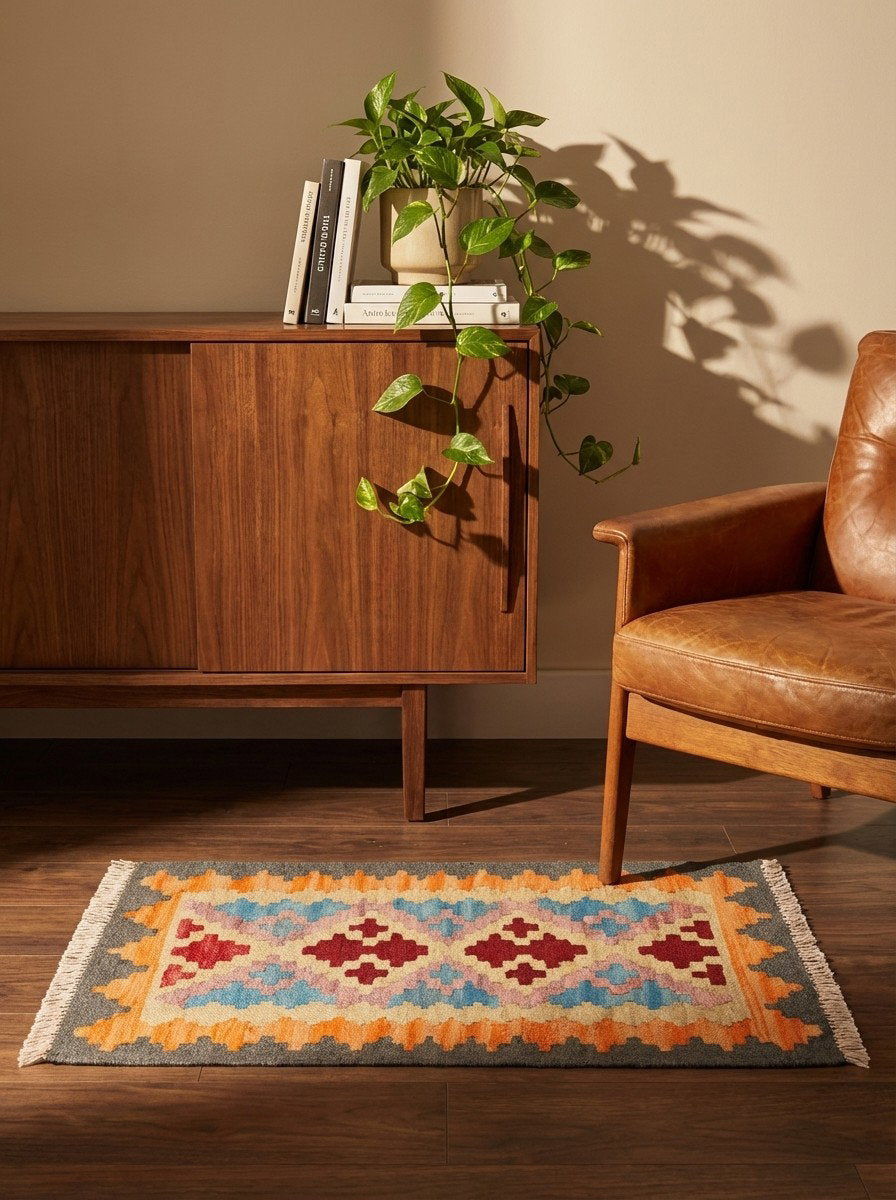 Kelim Gashgai — Handgefertigt, 64x45 cm, Bunt, 100% Virgin Wool | Back view