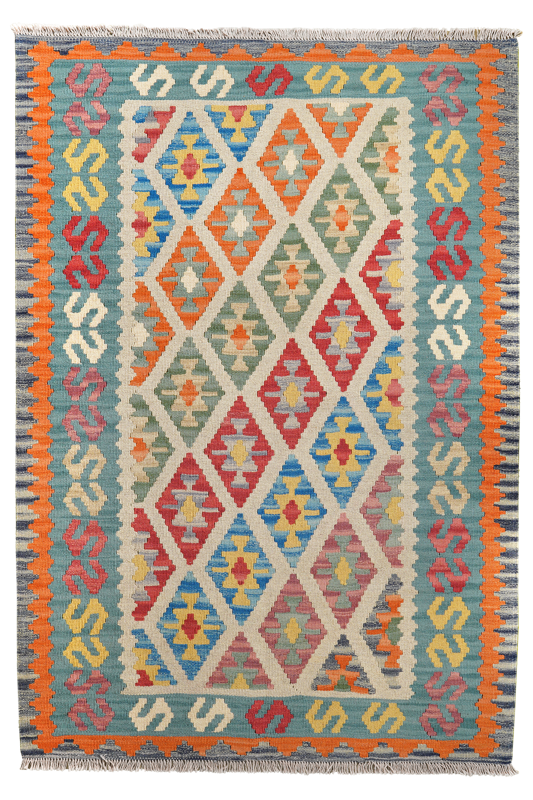 Kelim Gashgai — Handmade, 125x181 cm, Beige, 100% Virgin Wool | Main view