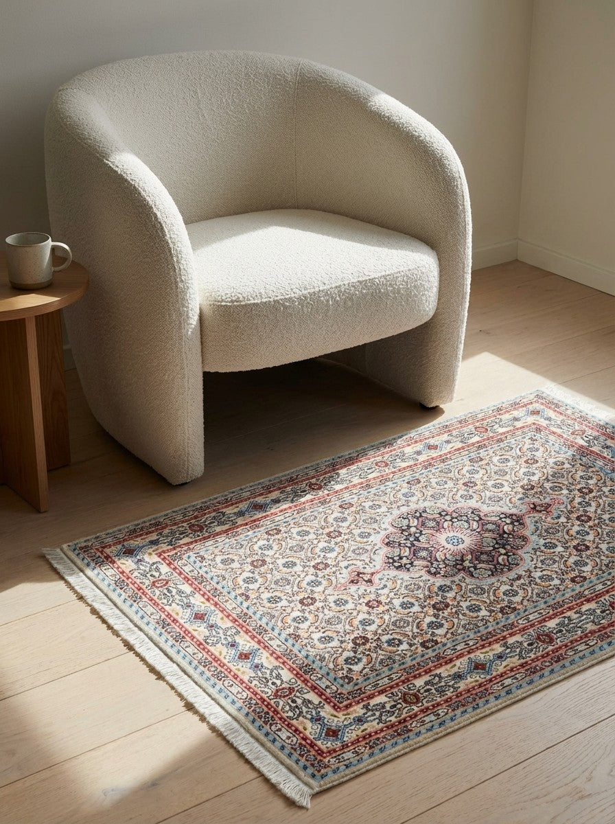 Moud Mahi — Hand-knotted, 76x121 cm, Beige, 100% Virgin Wool | Detail view