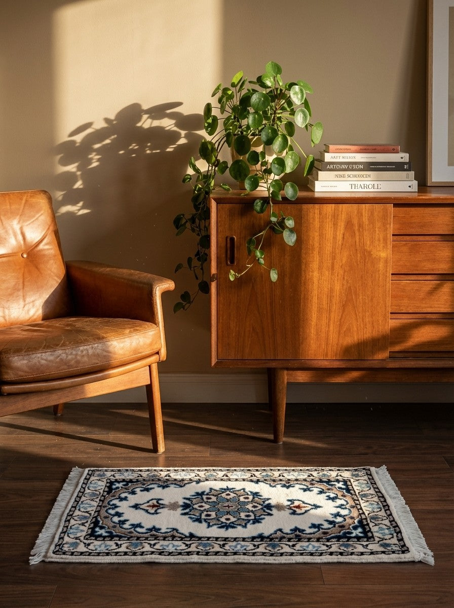 Nain 12La — Hand-knotted, 38x60 cm, Beige, 100% Virgin Wool | Back view