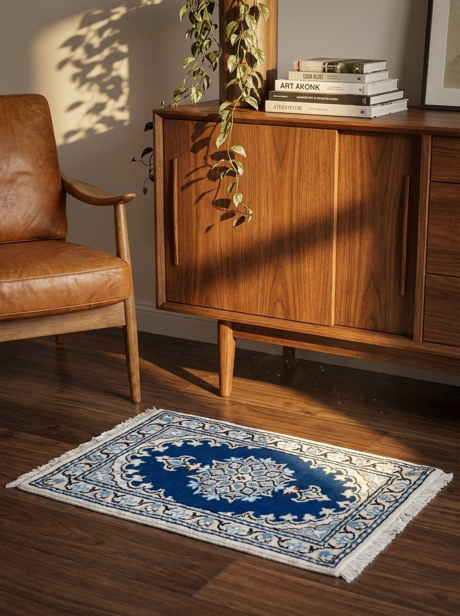 Nain 12La — Hand-knotted, 39x57 cm, Blue, 100% Virgin Wool | Back view