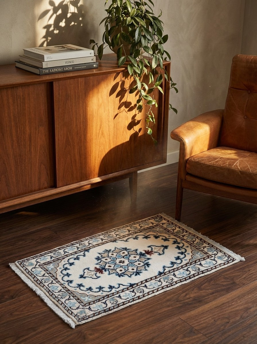 Nain 12La — Hand-knotted, 39x62 cm, Beige, 100% Virgin Wool | Back view
