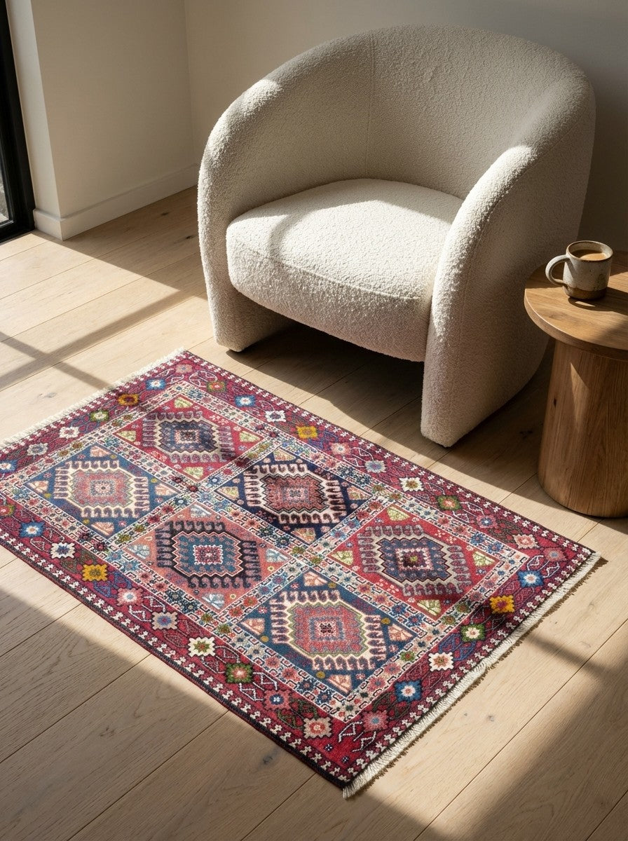 Yalameh — Hand-knotted, 80x126 cm, Multicolor, 100% Virgin Wool | Detail view