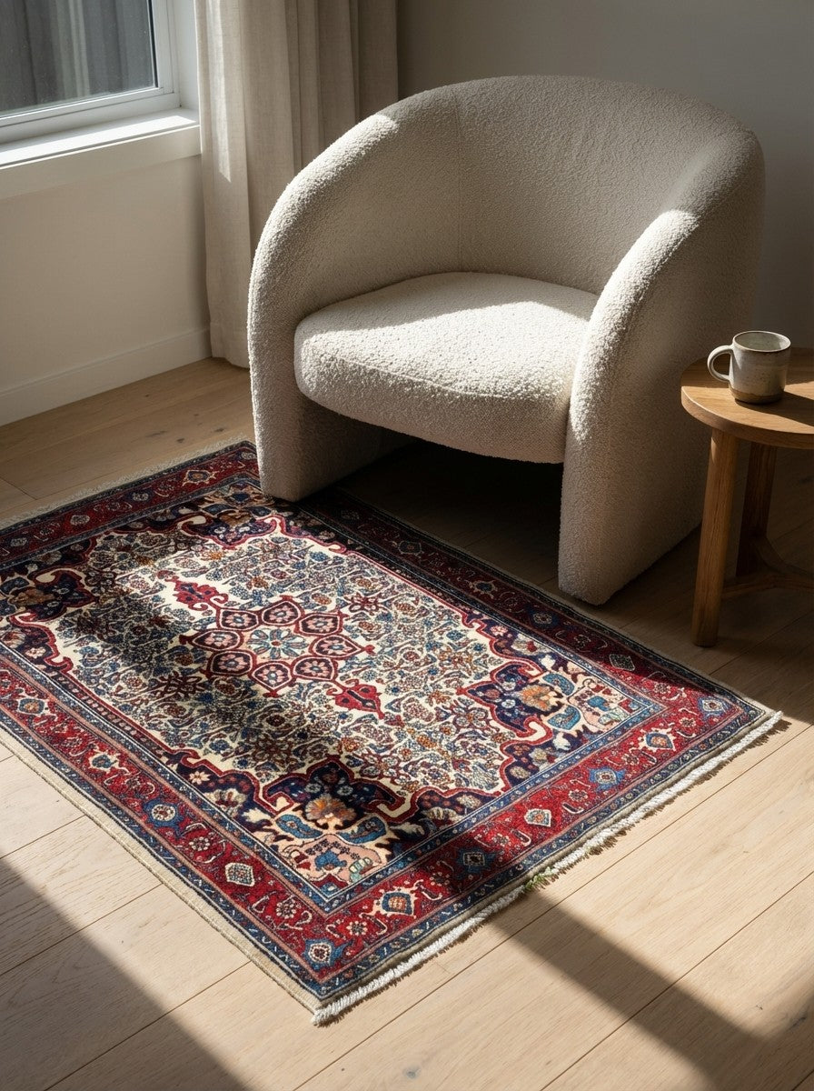 Bidjar Zandjan — Hand-knotted, 112x158 cm, Beige, 100% Virgin Wool | Detail view
