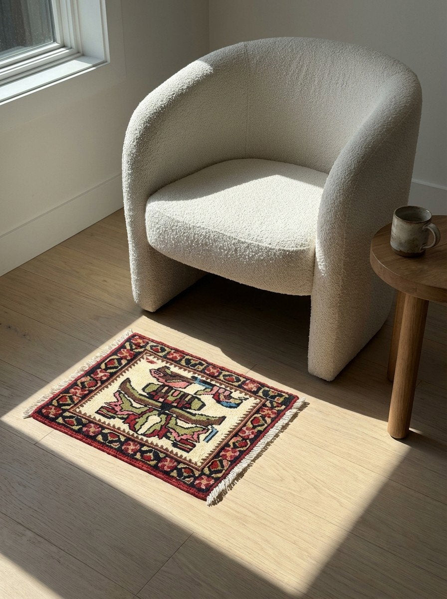 Afshar — Handgefertigt, 34x45 cm, Blau, 100% Virgin Wool | Detail view