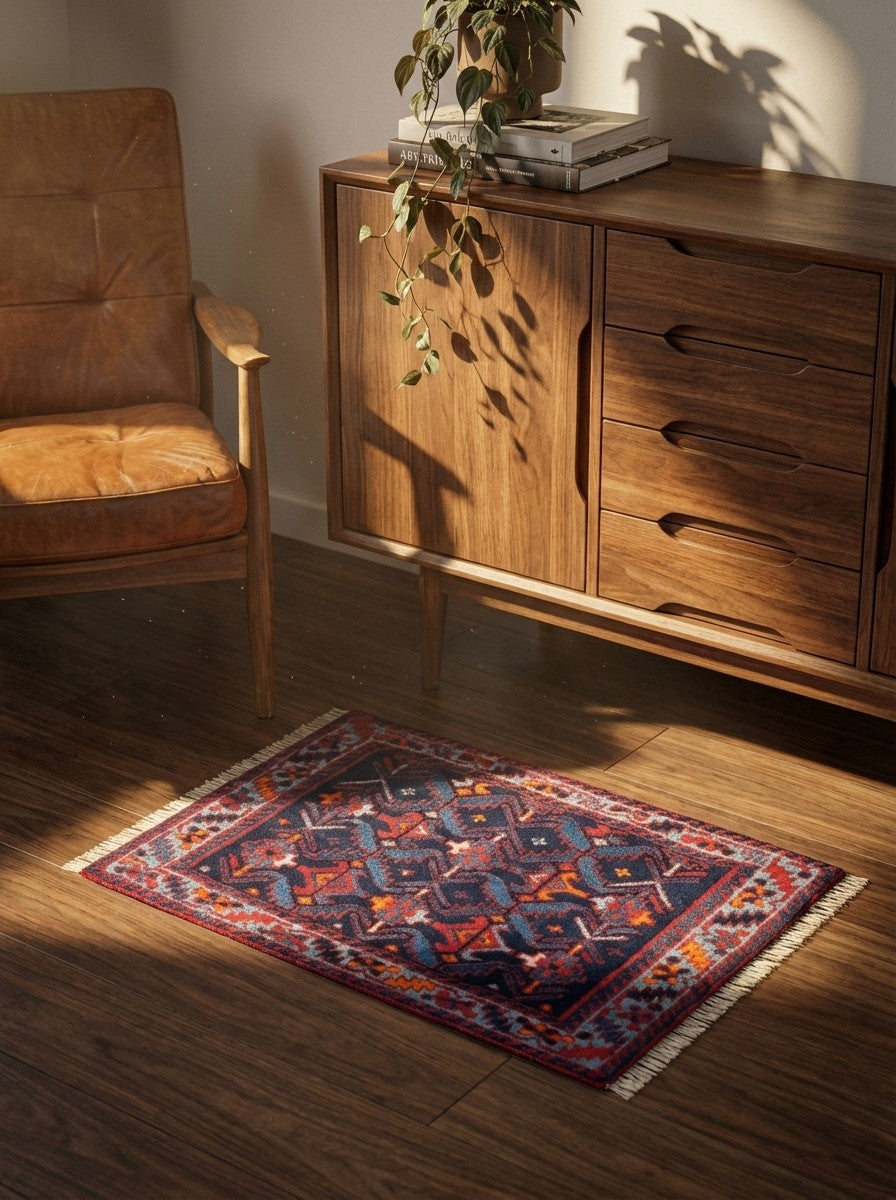 Afshar — Hand-knotted, 84x58 cm, Blue, 100% Virgin Wool | Back view