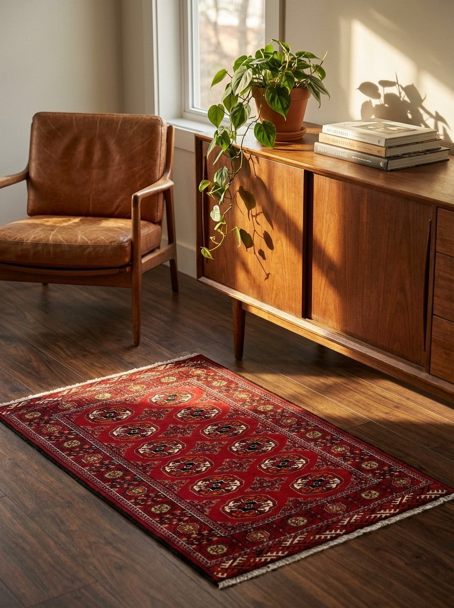 Turkman — Hand-knotted, 103x150 cm, Red, 100% Virgin Wool | Back view