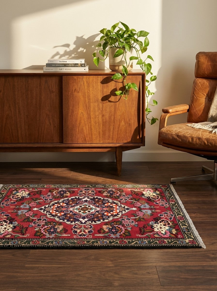 Saveh — Hand-knotted, 109x161 cm, Red, 100% Virgin Wool | Back view