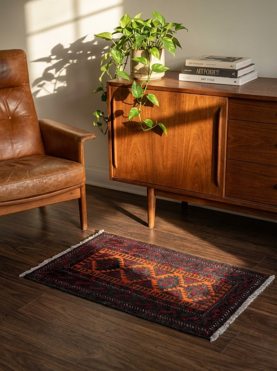 Belutch — Hand-knotted, 47x88 cm, Orange, 100% Virgin Wool | Back view