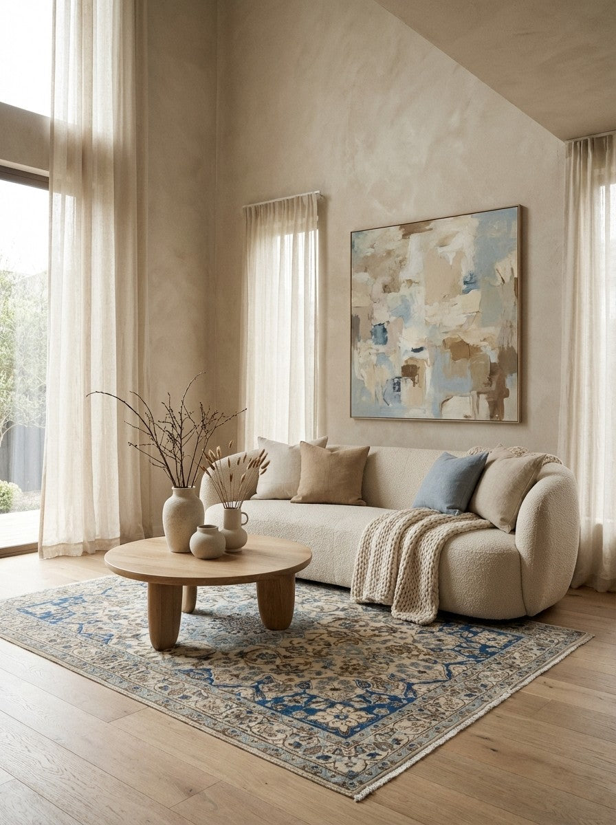Heritage — Hand-knotted, 117x198 cm, Beige, 100% Virgin Wool | Detail view