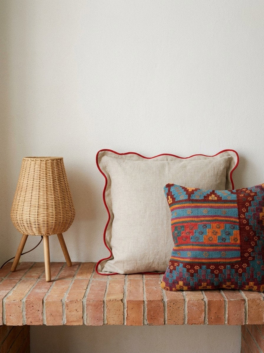 Kelim Kissen — Handgefertigt, 50x50 cm, Bunt, 100% Virgin Wool | Back view