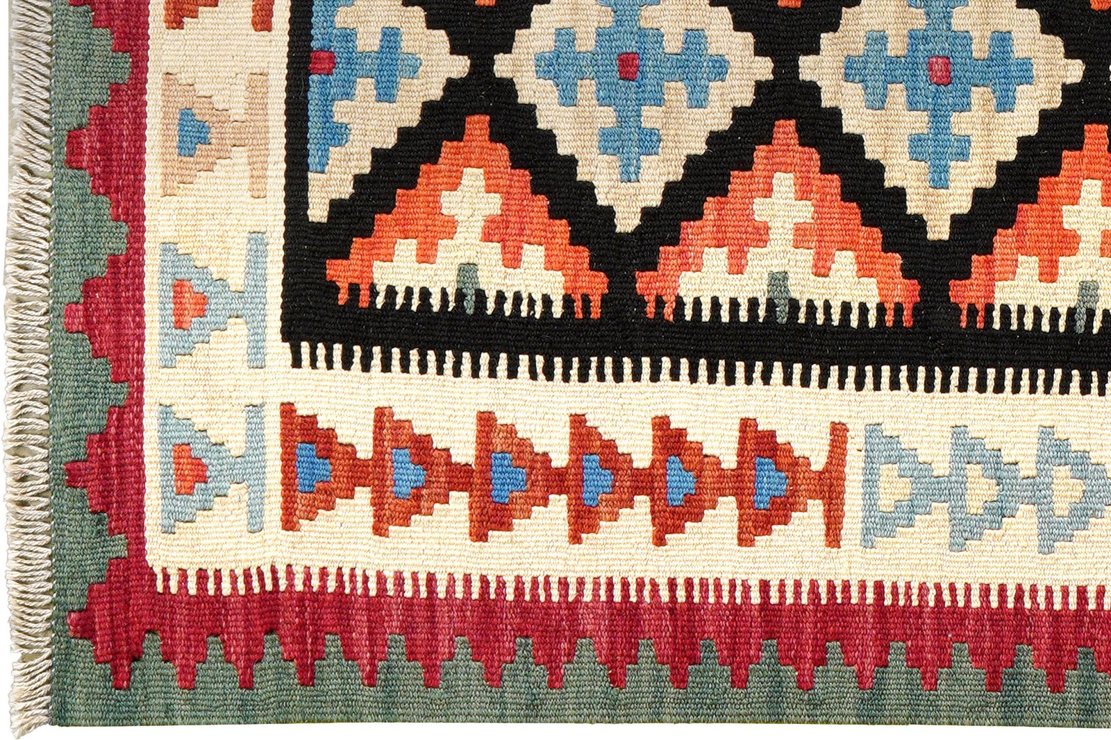 Kelim Gashgai — Handmade, 84x189 cm, Black, 100% Virgin Wool | View 3