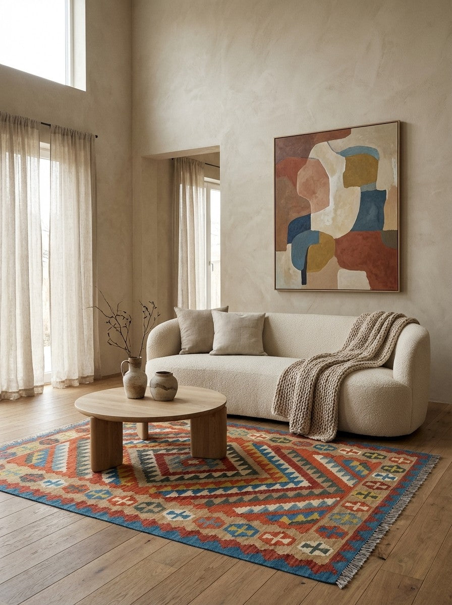 Kelim Gashgai — Handmade, 148x206 cm, Multicolor, 100% Virgin Wool | Detail view