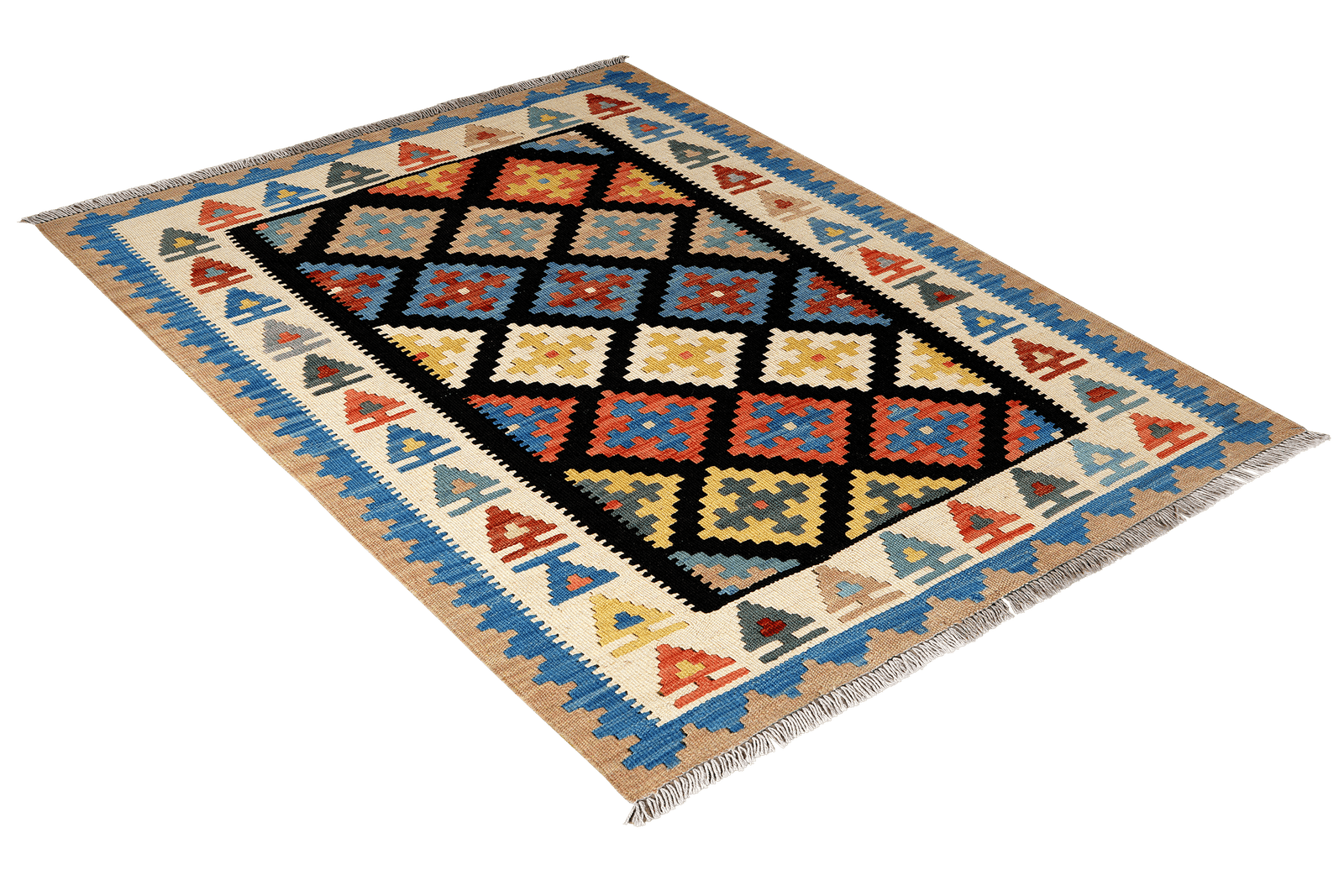 Kelim Gashgai — Handmade, 106x147 cm, Black, 100% Virgin Wool | View 4