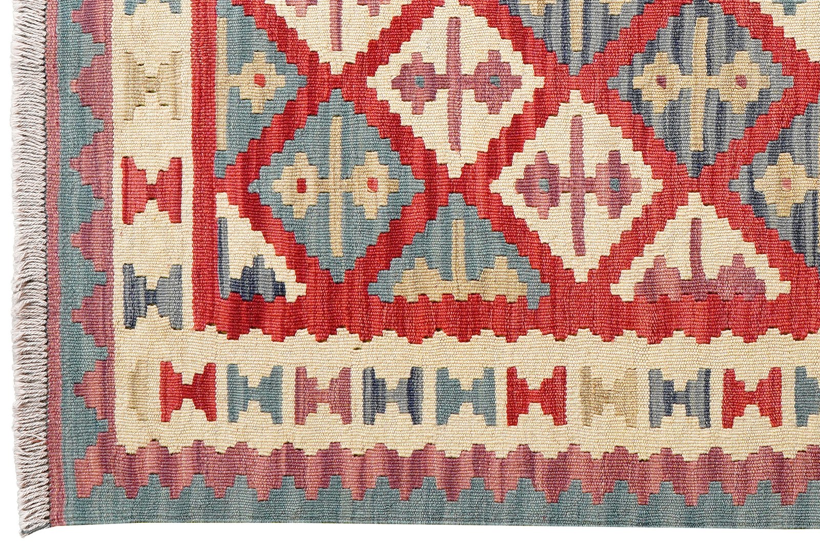 Kelim Gashgai — Handmade, 105x149 cm, Red, 100% Virgin Wool | View 3