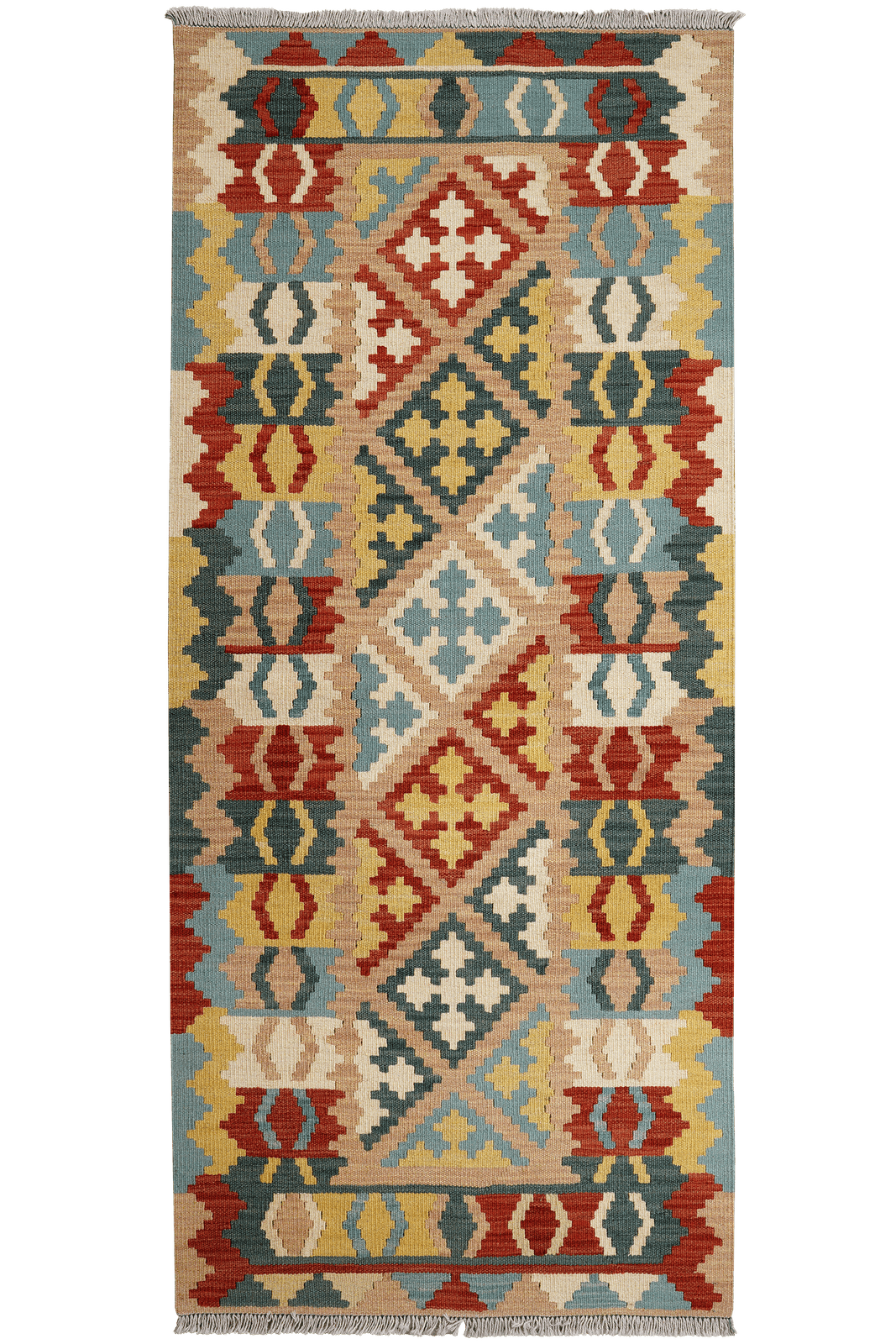 Kelim Gashgai — Handmade, 86x198 cm, Beige, 100% Virgin Wool | Main view