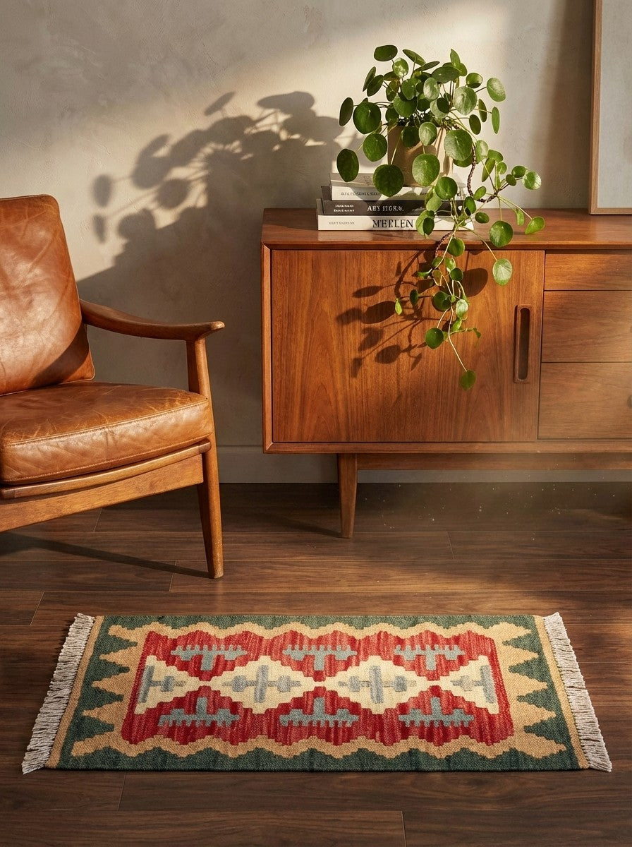Kelim Gashgai — Handmade, 40x60 cm, Red, 100% Virgin Wool | Back view
