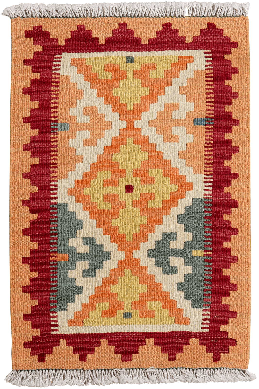 Kelim Gashgai — Handmade, 42x65 cm, Orange, 100% Virgin Wool | Main view