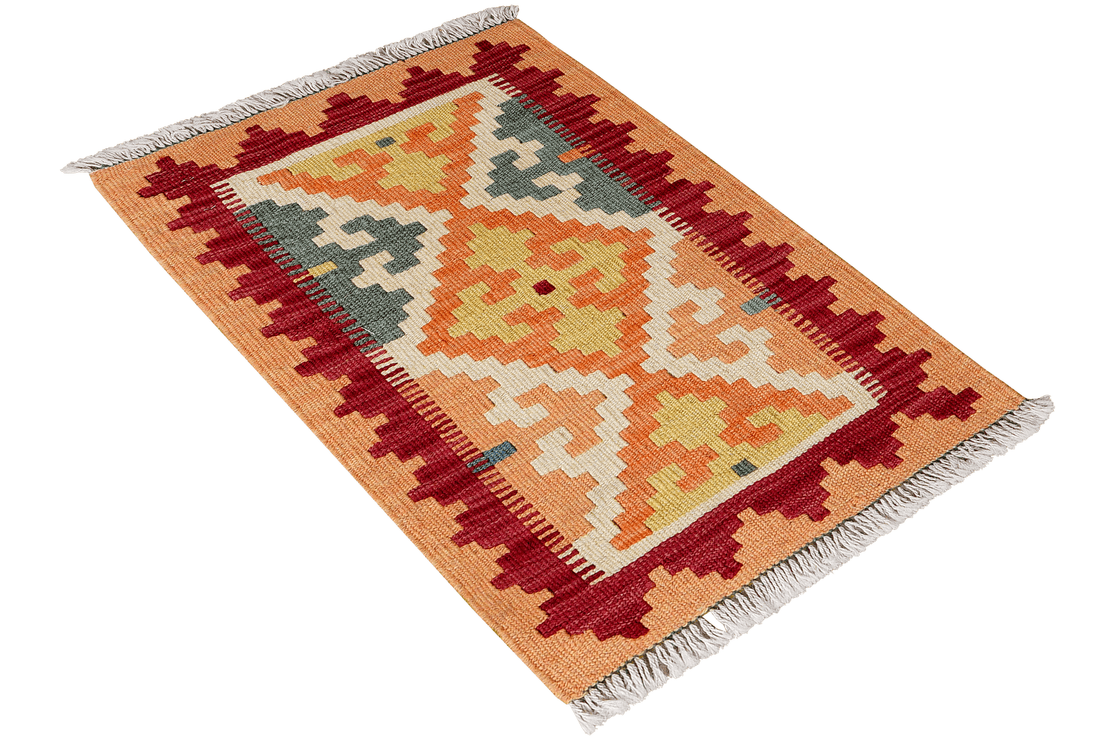 Kelim Gashgai — Handmade, 42x65 cm, Orange, 100% Virgin Wool | View 4