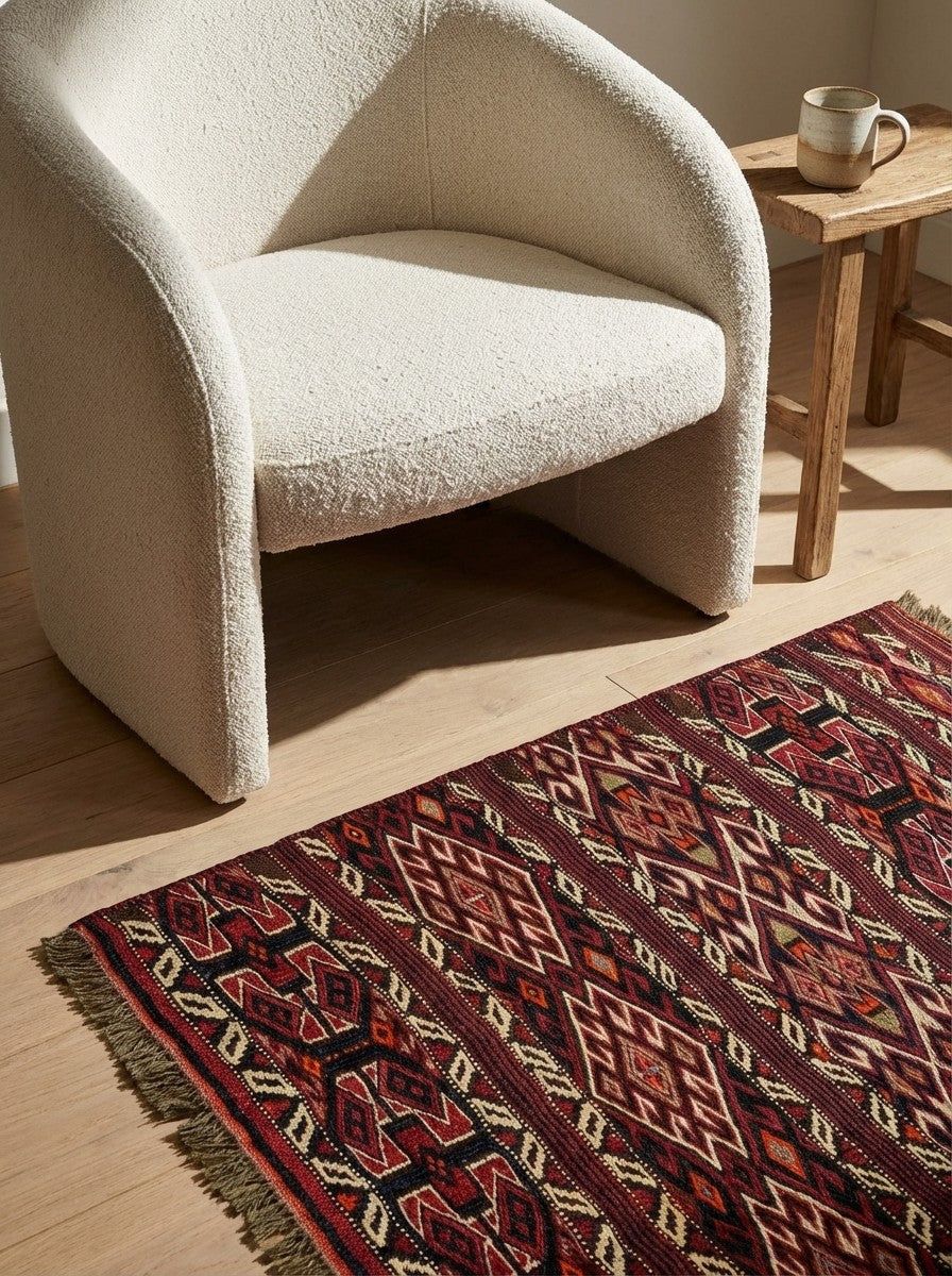 Sumak Shahsavan — Handmade, 76x93 cm, Multicolor, 100% Virgin Wool | Detail view