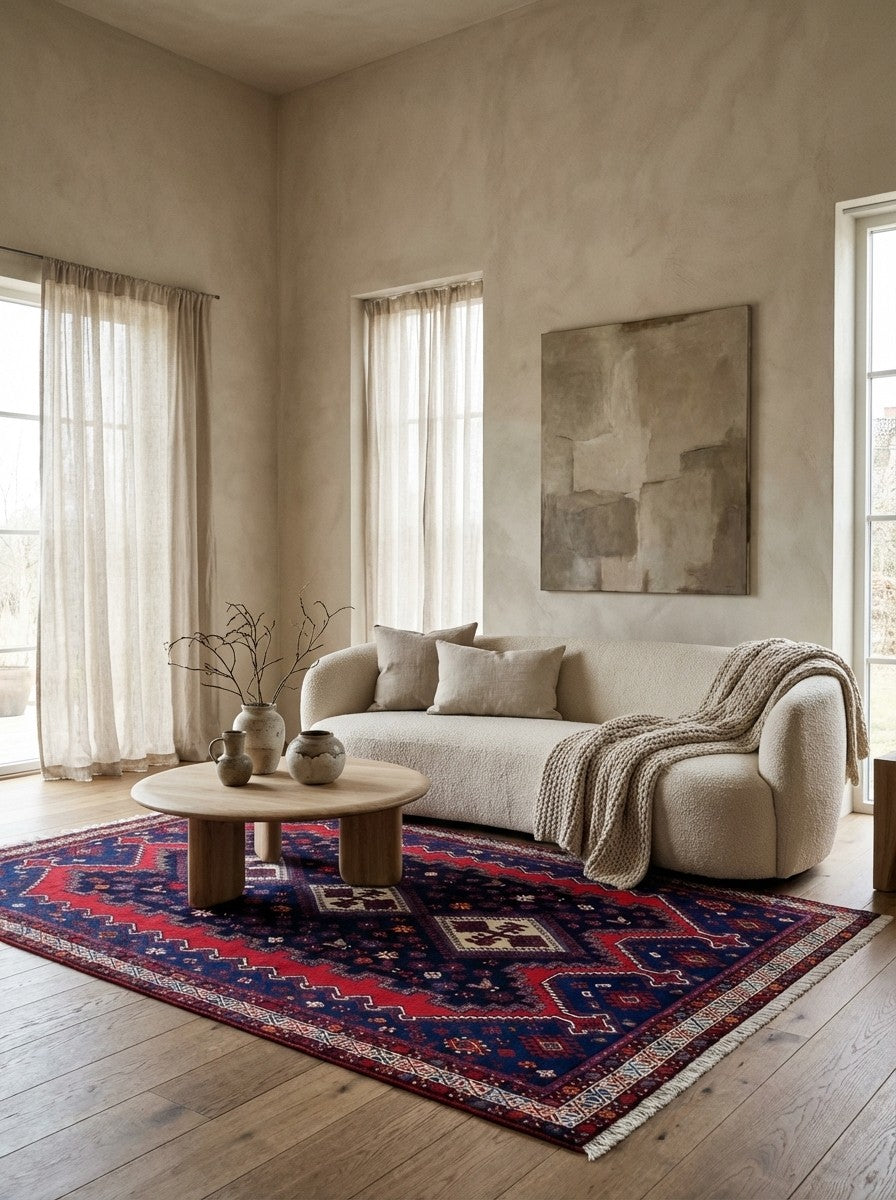 Afshar — Hand-knotted, 161x230 cm, Blue, 100% Virgin Wool | Detail view