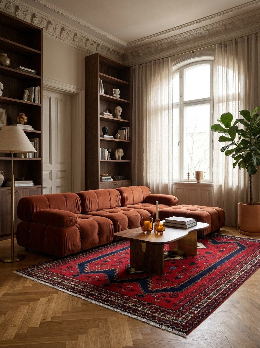 Afshar — Handgefertigt, 234x163 cm, Beige, 100% Virgin Wool | Back view