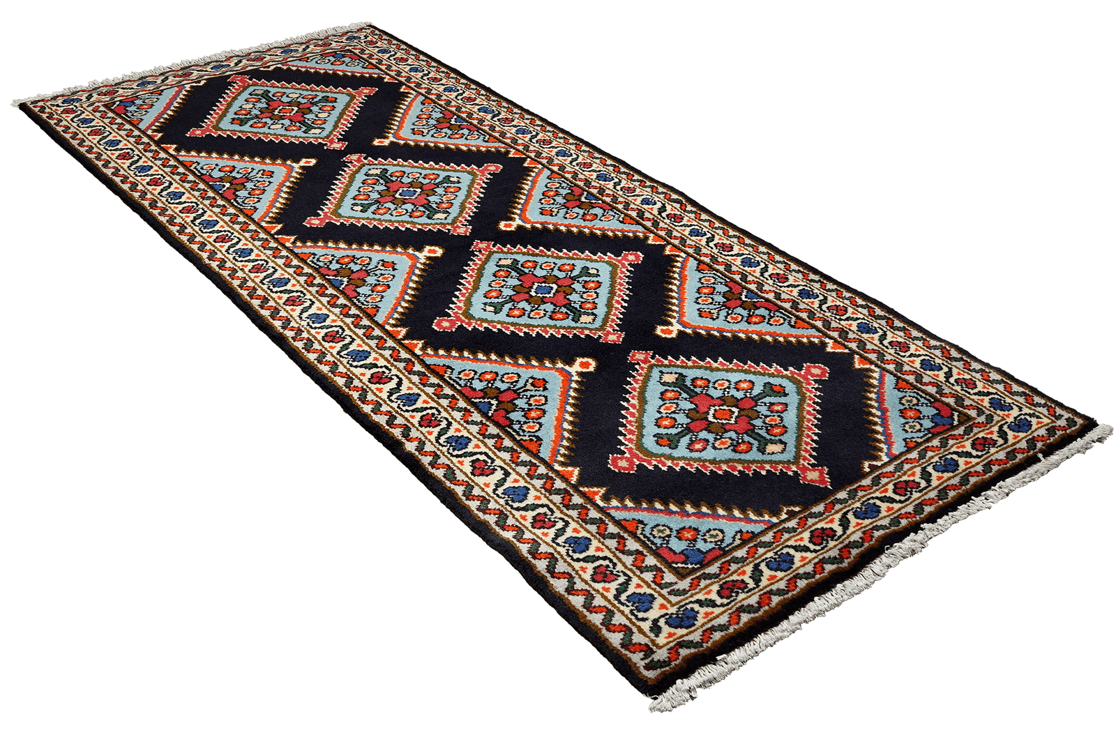 Hamadan — Hand-knotted, 69x192 cm, Blue, 100% Virgin Wool | View 4