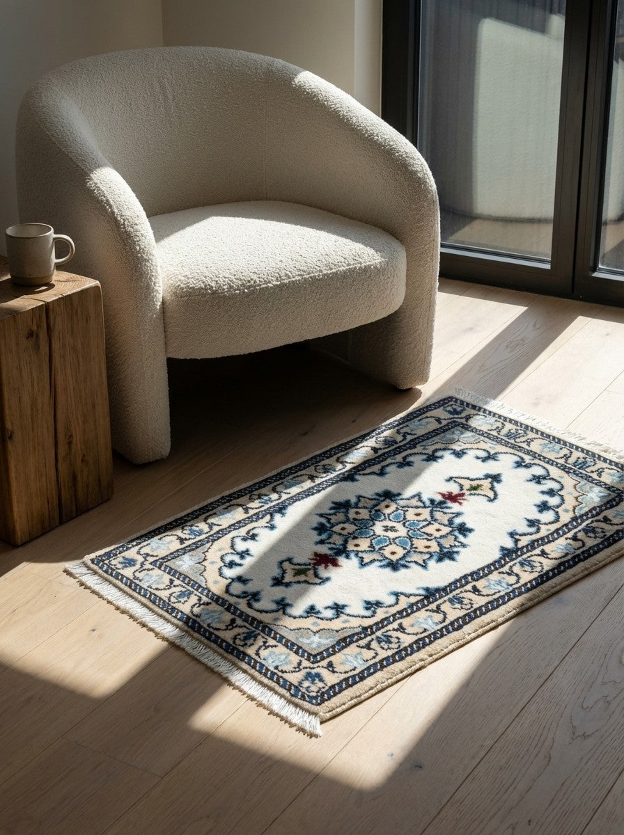 Nain 12La — Hand-knotted, 39x64 cm, Beige, 100% Virgin Wool | Detail view