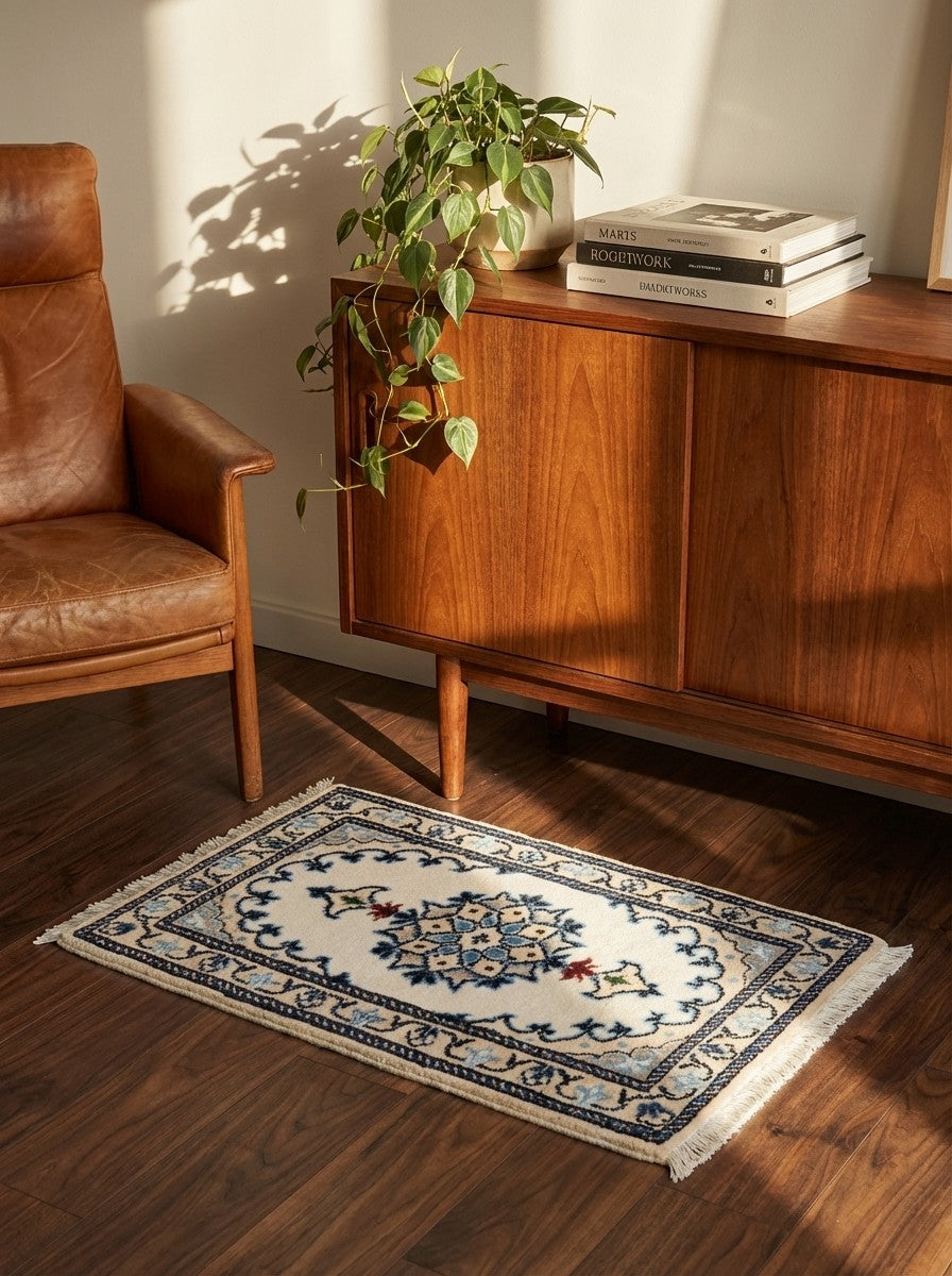 Nain 12La — Hand-knotted, 39x64 cm, Beige, 100% Virgin Wool | Back view