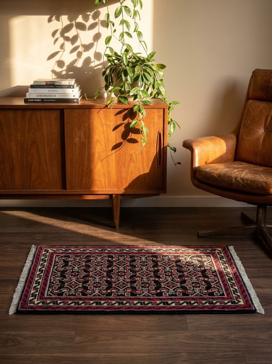 Hamadan — Hand-knotted, 61x94 cm, Blue, 100% Virgin Wool | Back view