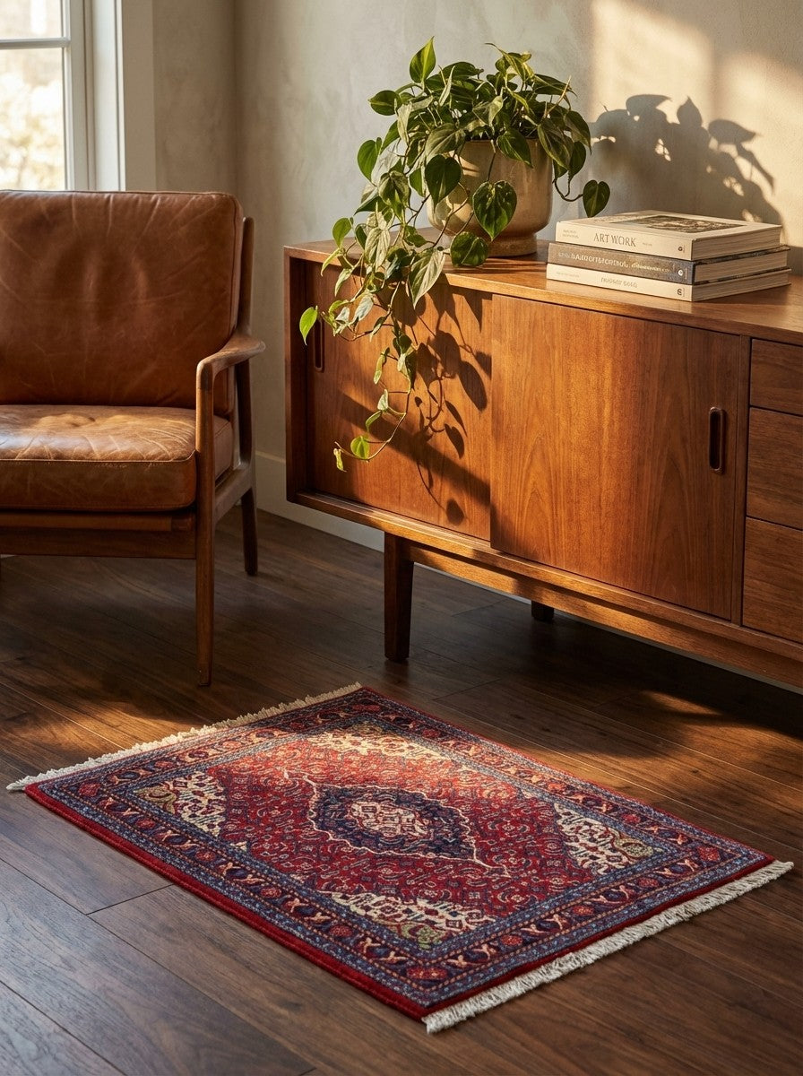 Sarough — Hand-knotted, 66x78 cm, Red, 100% Virgin Wool | Back view