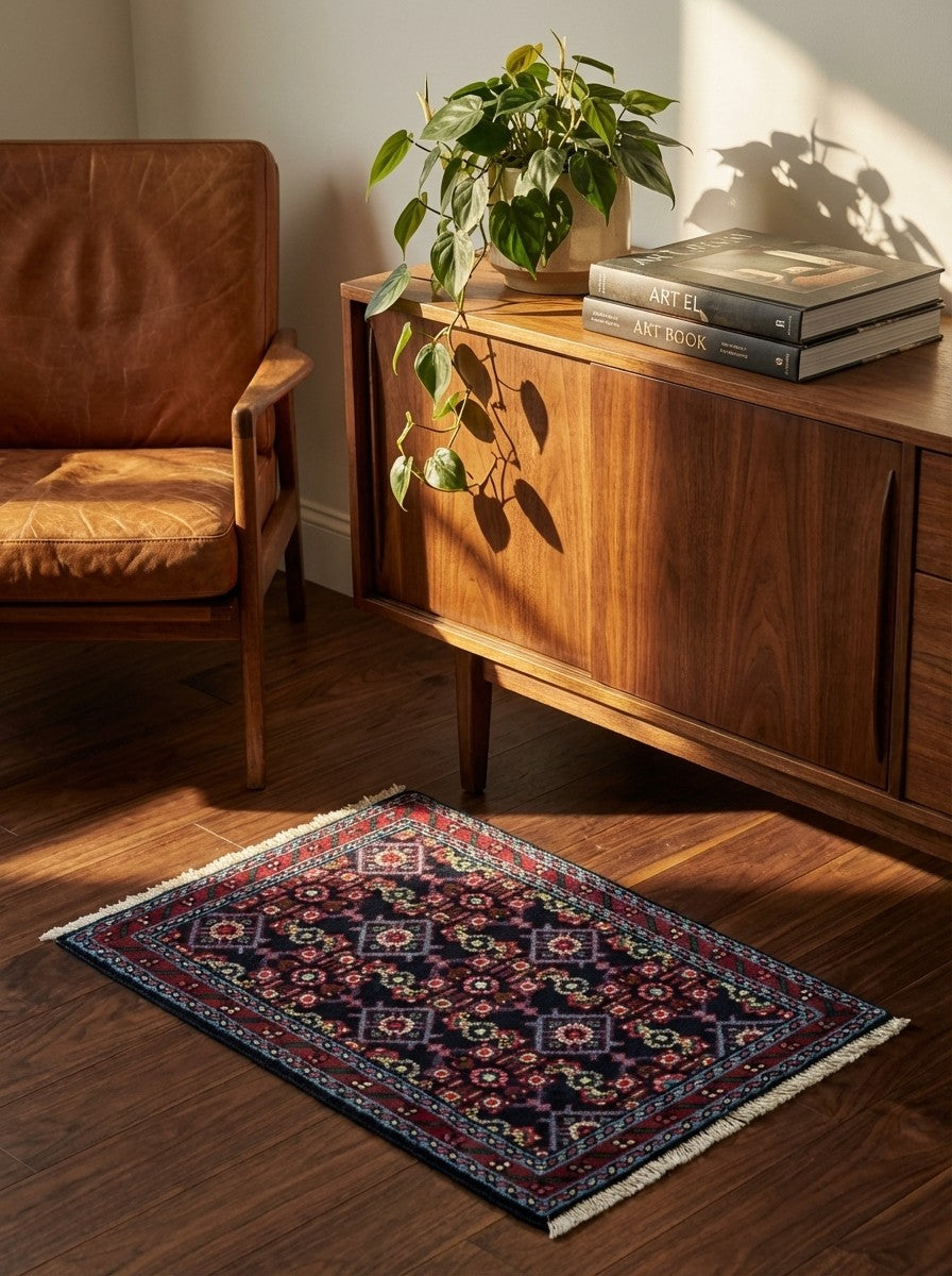 Hamadan — Hand-knotted, 58x89 cm, Blue, 100% Virgin Wool | Back view