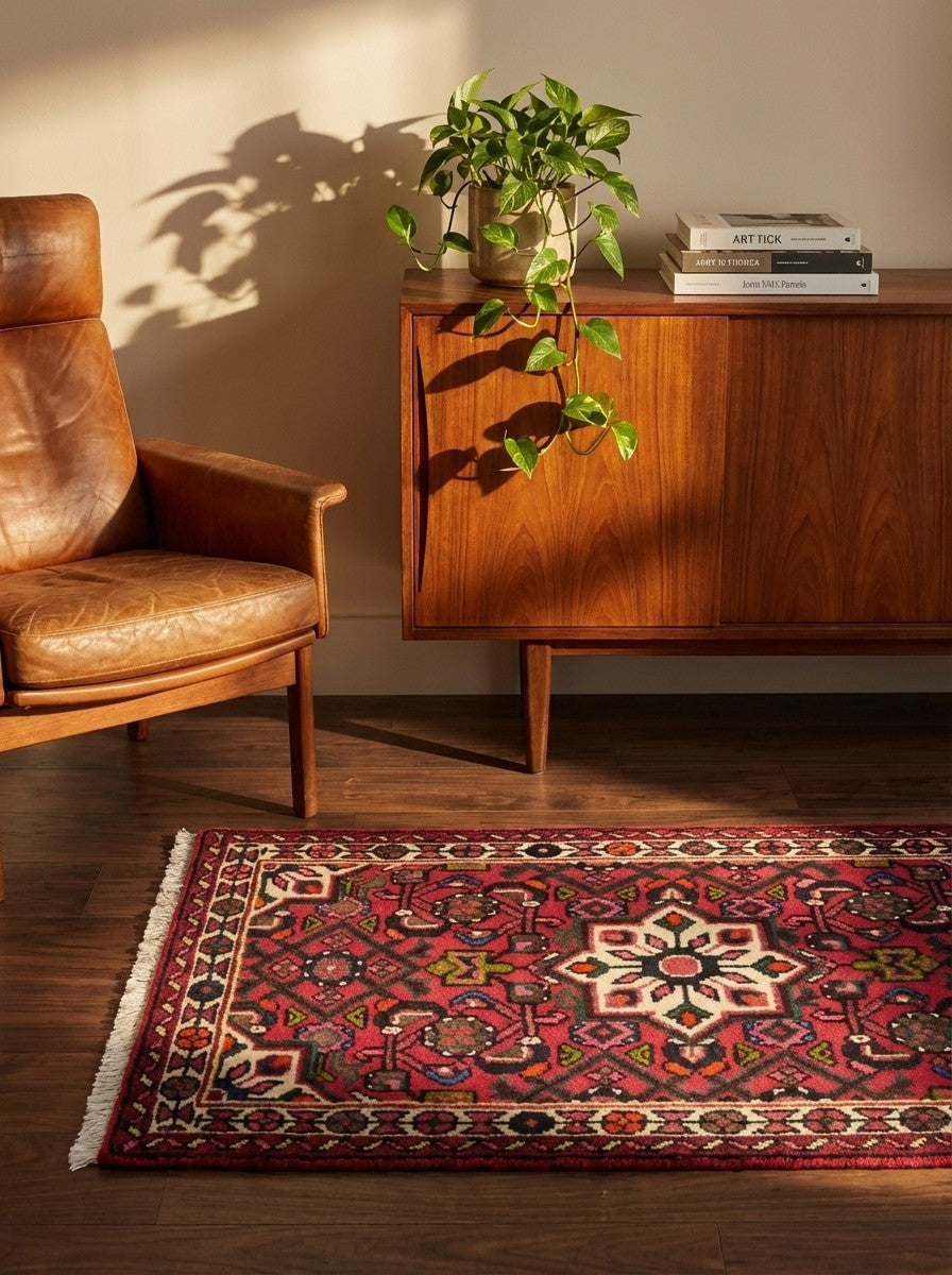 Hosseinabad — Hand-knotted, 64x90 cm, Red, 100% Virgin Wool | Back view