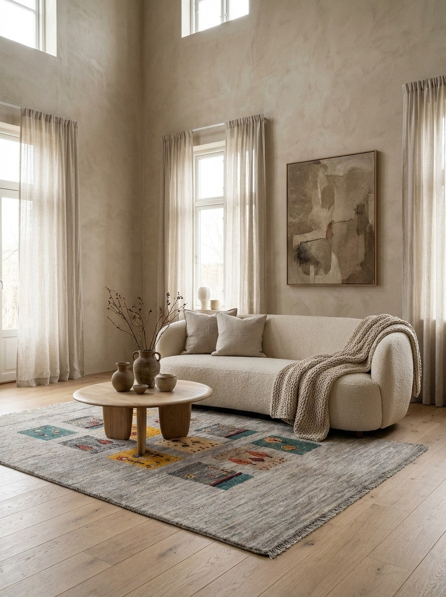 Rizbaf — Hand-knotted, 158x211 cm, Beige, 100% Virgin Wool | Detail view