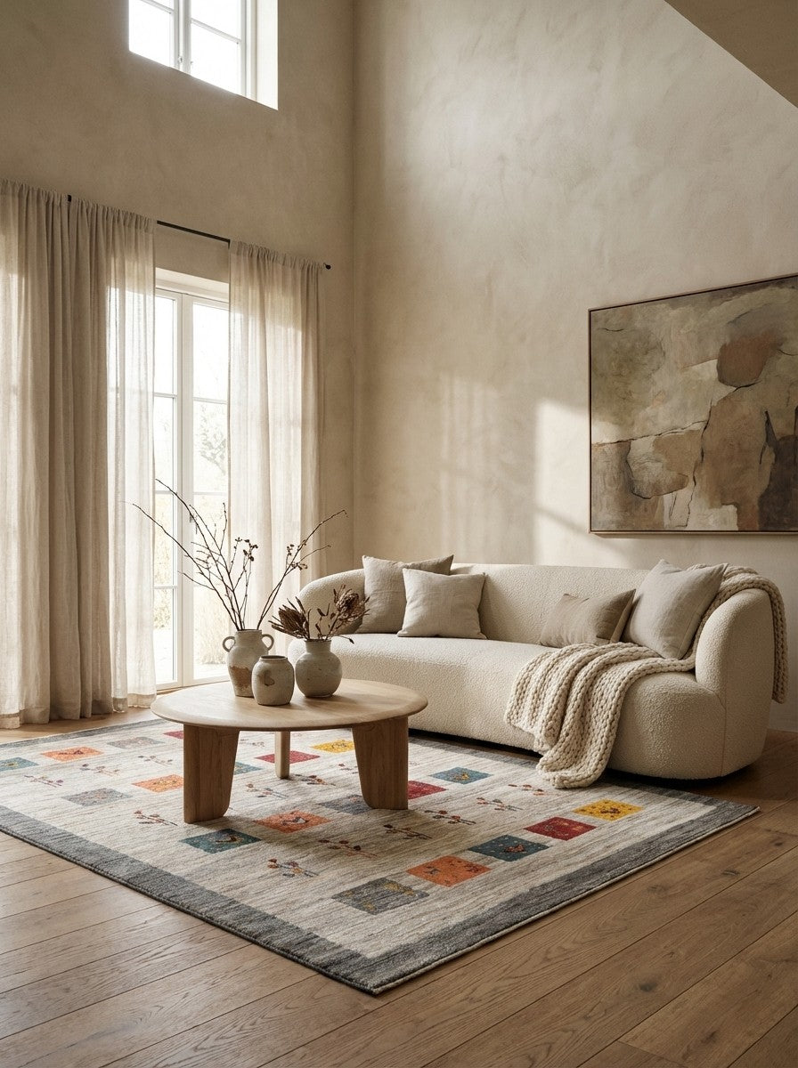 Rizbaf — Hand-knotted, 149x201 cm, Beige, 100% Virgin Wool | Detail view