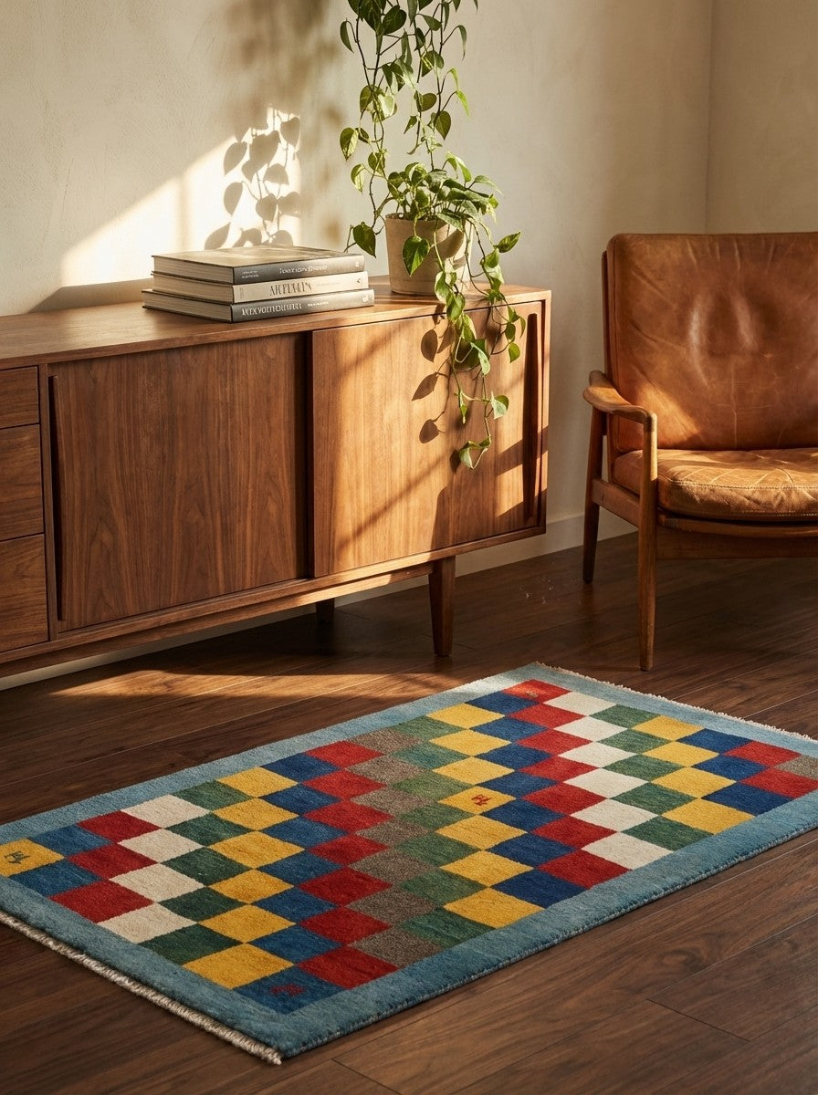Rizbaf — Hand-knotted, 107x175 cm, Multicolor, 100% Virgin Wool | Back view