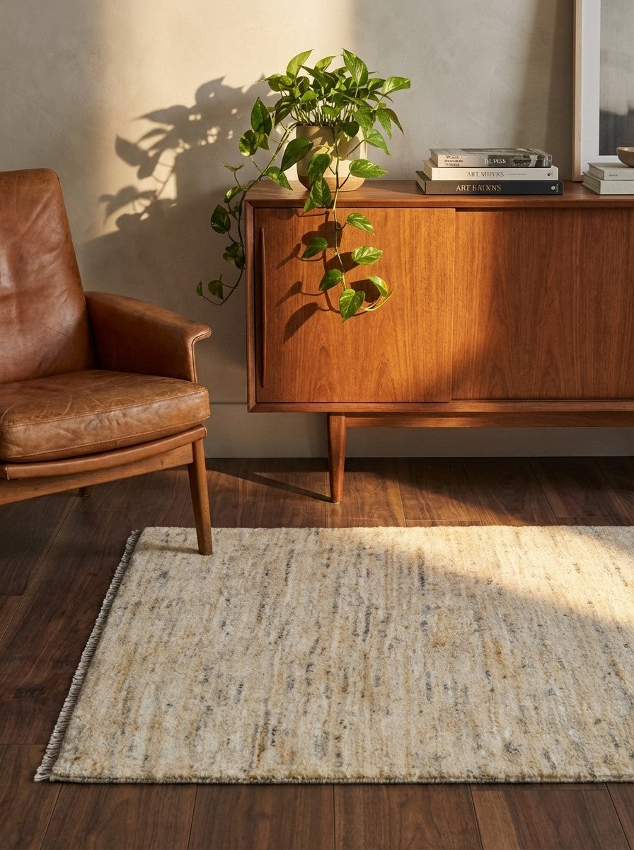 Gabbeh — Hand-knotted, 84x127 cm, Beige, 100% Virgin Wool | Back view
