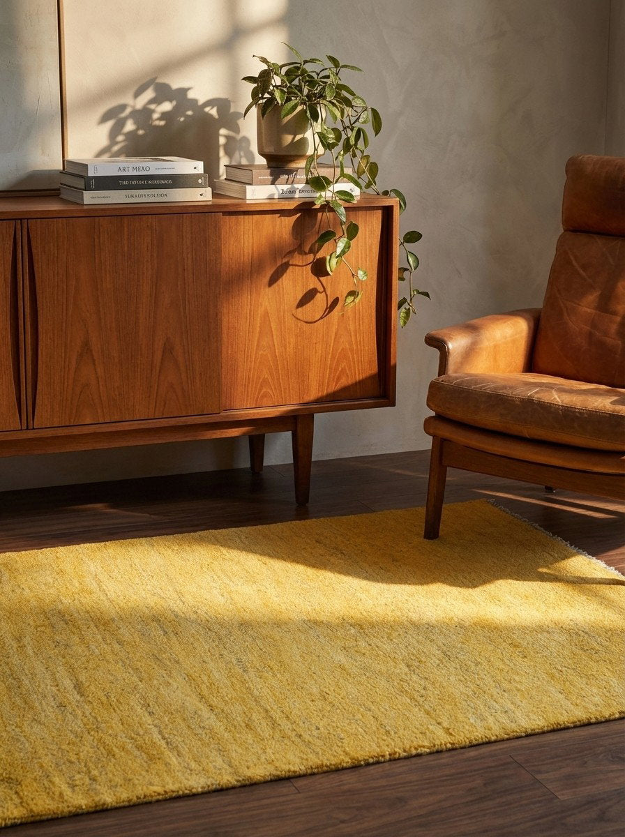 Gabbeh — Handgefertigt, 118x82 cm, Gelb, 100% Virgin Wool | Back view