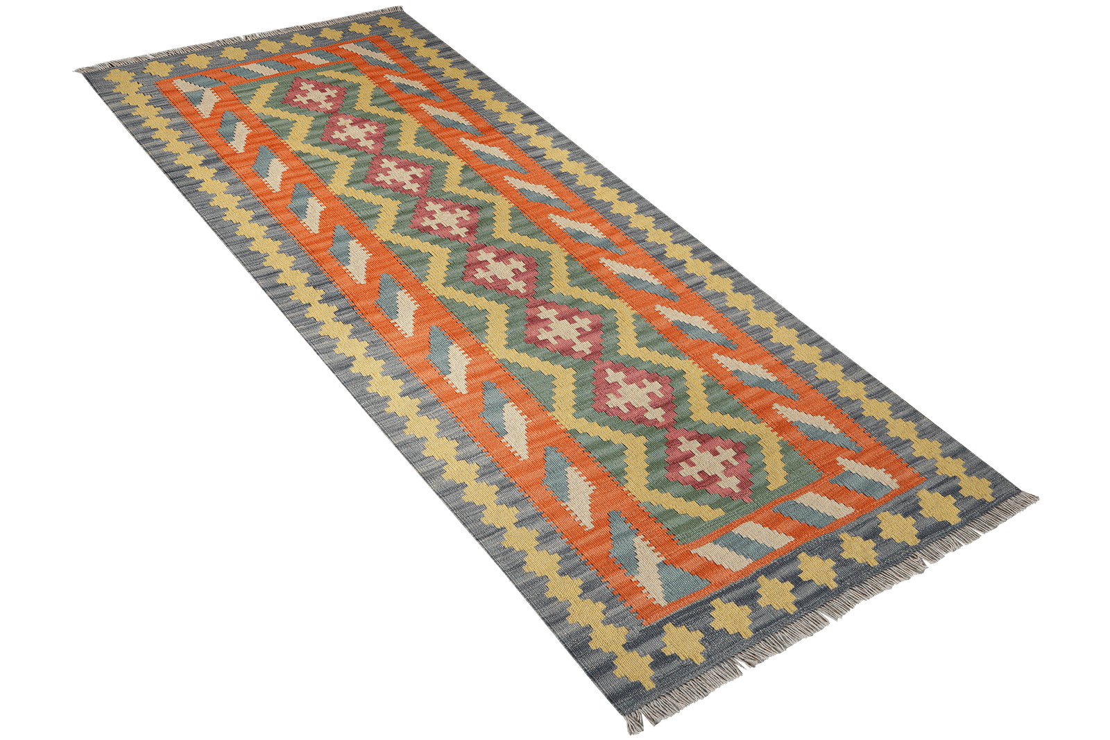 Kelim Gashgai — Handmade, 86x197 cm, Green, 100% Virgin Wool | View 4