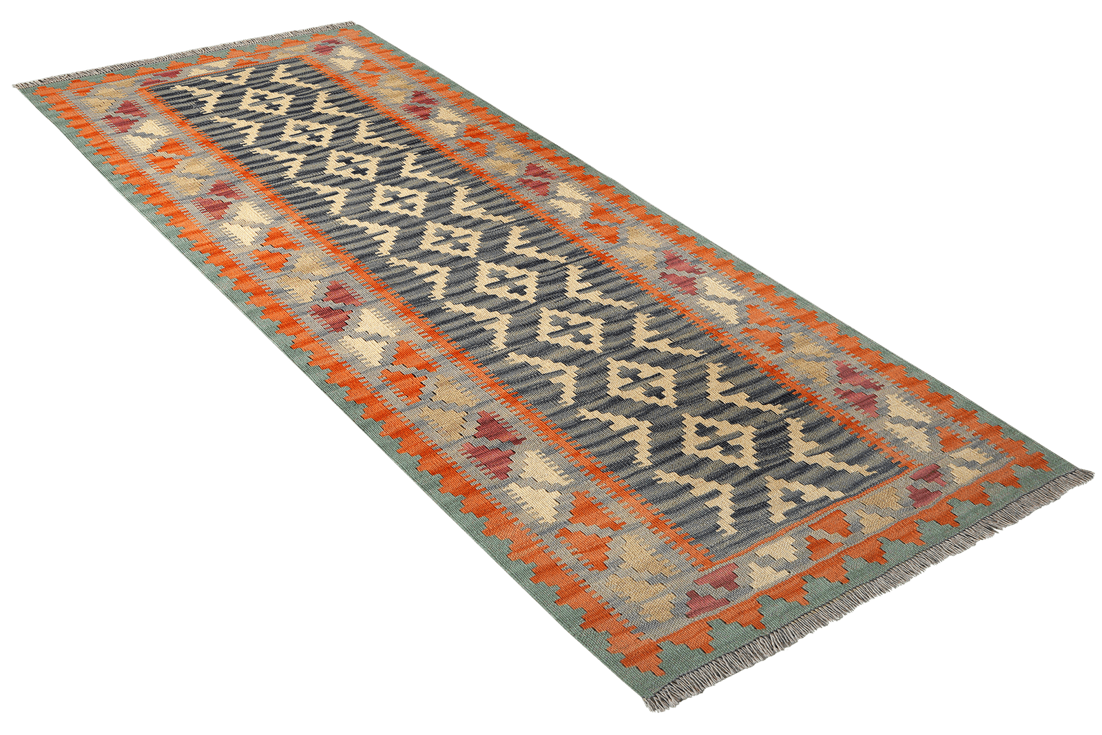 Kelim Gashgai — Handmade, 86x205 cm, Blue, 100% Virgin Wool | View 4